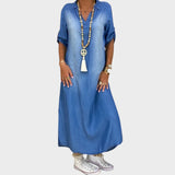 Lea | Vestido Largo Efecto Denim Con Abertura Lateral