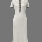 Lídia | Vestido de Malla con Decote en V y Botones