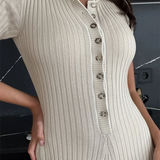 Lídia | Vestido de Malla con Decote en V y Botones