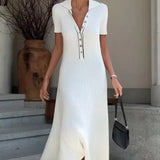 Lídia | Vestido de Malla con Decote en V y Botones